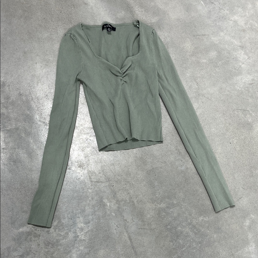 Love Tree Sage Ribbed Long Sleeve Top